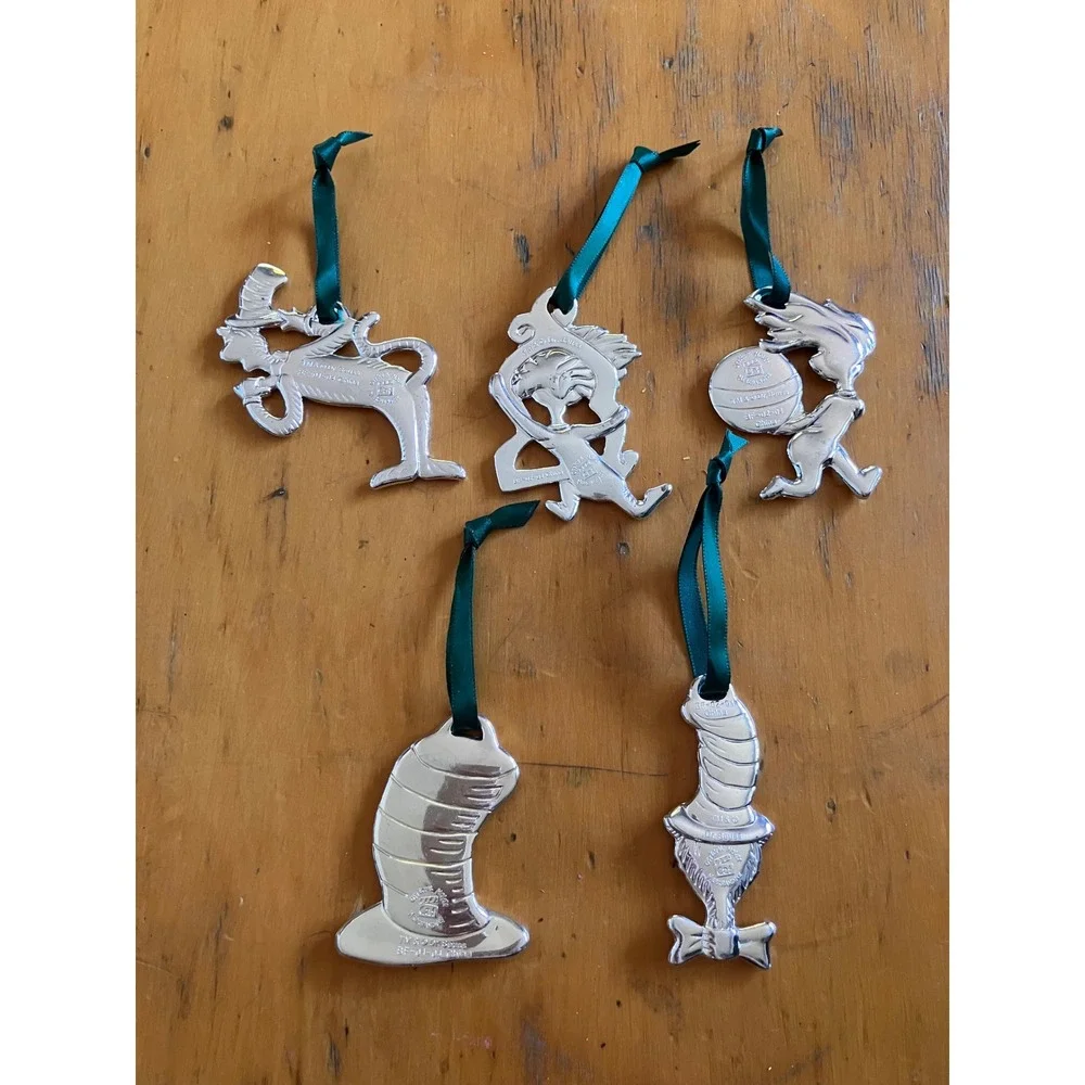 Dr. Seuss Ornaments Silver Tone Metal Cat in the Hat 5pc Set